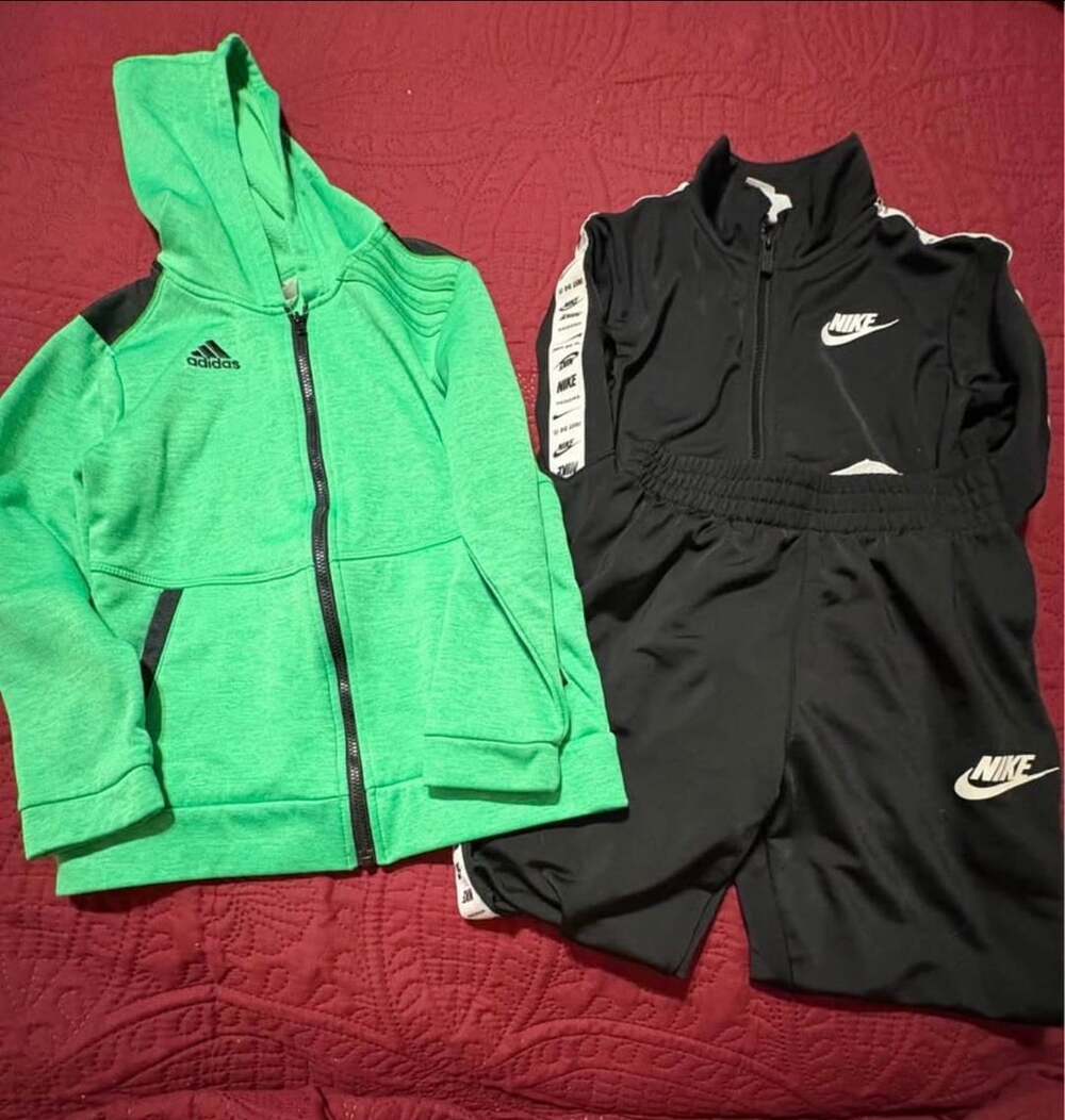 Boys Size 7 Adidas Green Hoodie and Nike Black Track Suit Set